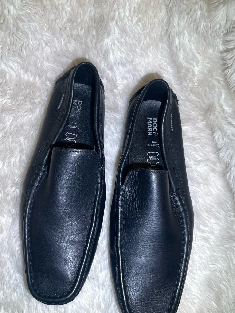 Doc & Mark men’s comfort walk Black Leather Slip-On Moccasin Loafers size 11